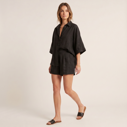 Aria Linen Co-Ord Set – Relaxed Shirt & Shorts