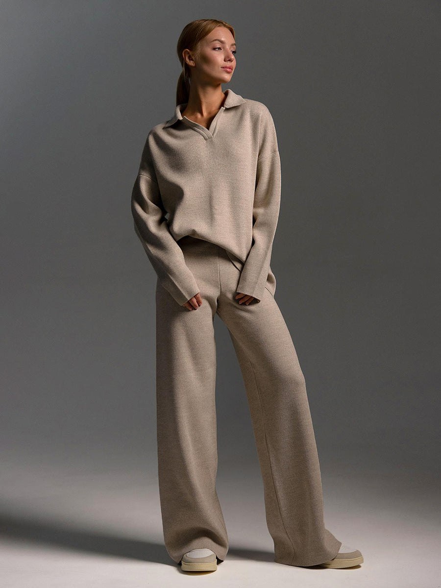 Women’s Lounge Set – Relaxed-Fit Pullover & Wide-Leg Trousers