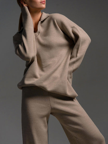 Women’s Lounge Set – Relaxed-Fit Pullover & Wide-Leg Trousers