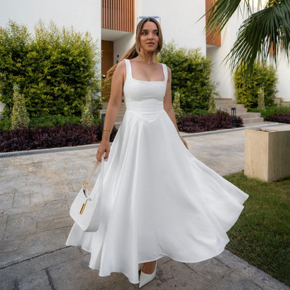 Women’s Square Neck Midi Dress – Sleeveless & Backless | Day to Evening Wear