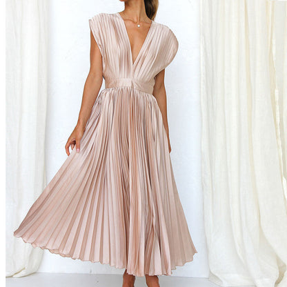Women's Summer V-Neck Dress – Elegant, Backless & Comfortable