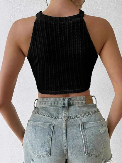 Crochet Knit Crop Top with Fringe and Racerback Detail